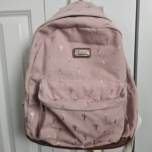 Pink Backpack with Gold Cactus Print